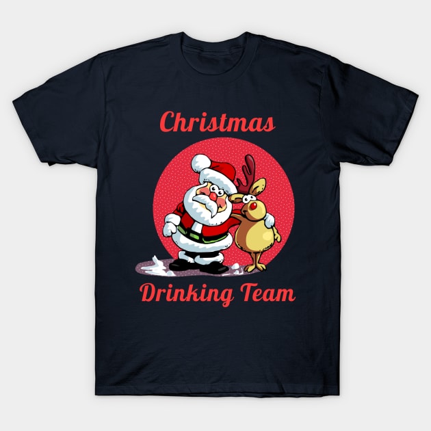 Drinking Christmas Team Cute Cartoon Santa With Deer Gift T-Shirt T-Shirt by klimentina